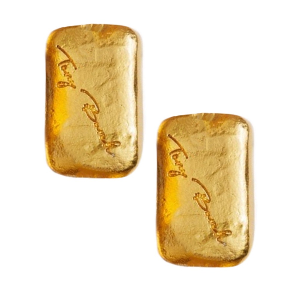 TORY BURCH • Gold Torsade Signature Chunk Nugget Plaque Earrings